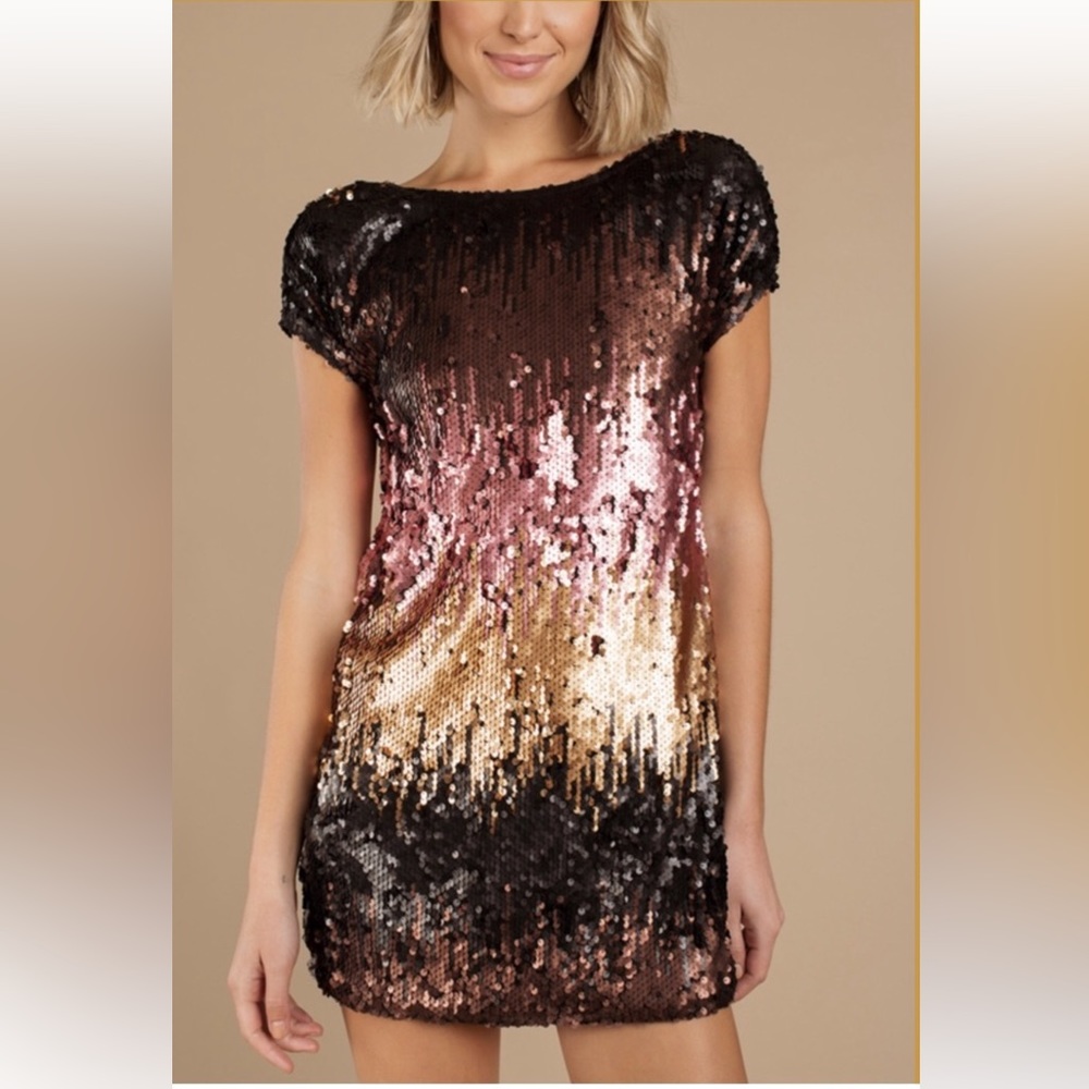 TOBI Pink Gold Black Ombré Sequin Backless Shift Mini Party Going Out Dress